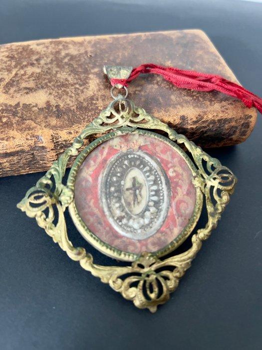 Reliekhouder - Glas, Messing - 1750-1800 - Ware Kruis van, Antiek en Kunst, Kunst | Niet-Westerse kunst