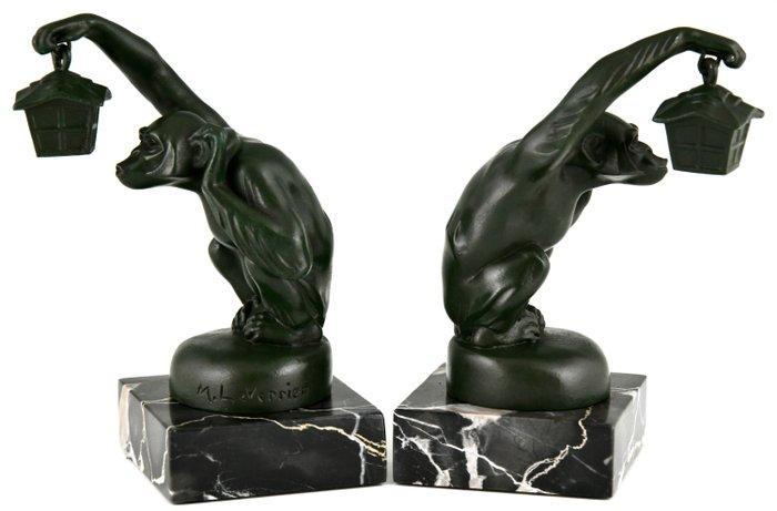 Art Deco - Max le Verrier - sculptuur, Aap met lantaarn, Antiek en Kunst, Antiek | Meubels | Stoelen en Sofa's
