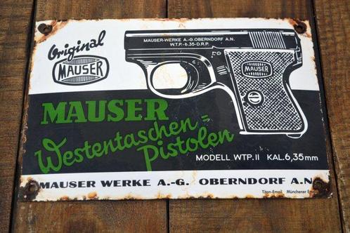 Enseigne en émail - Mauser Modèle WTP.II - Émail, Antiek en Kunst, Antiek | Wandborden en Tegels