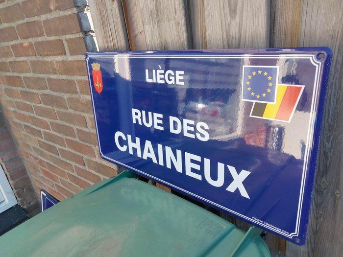 Emaillerie Belge - Reclamebord - Rue Des Chaineux - Emaille, Antiek en Kunst, Antiek | Wandborden en Tegels