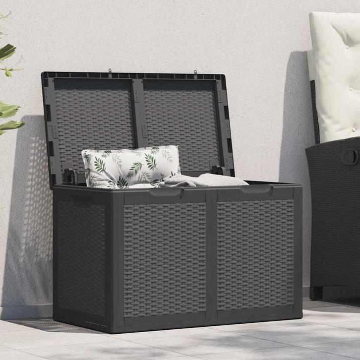vidaXL Tuinbox 180 L PP rattan zwart, Tuin en Terras, Bergingen en Tuinkasten, Nieuw, Verzenden