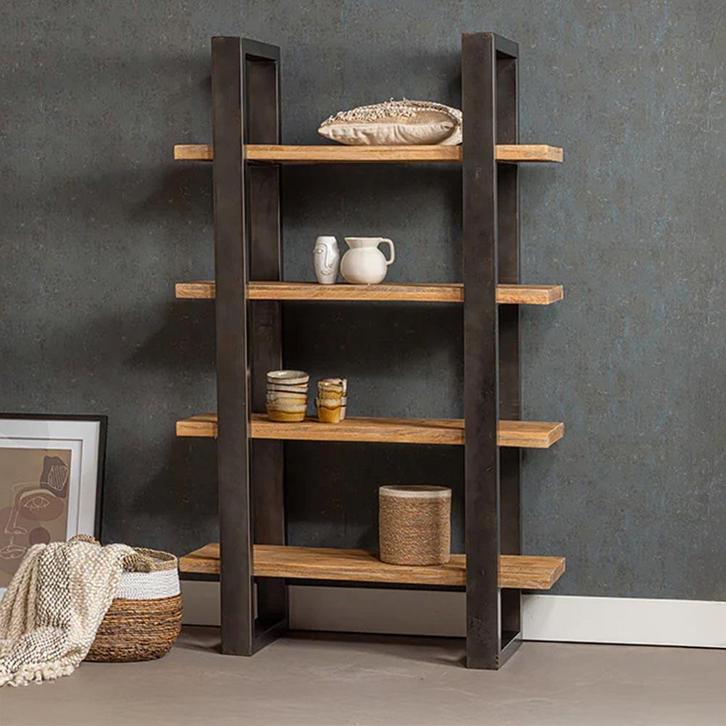 Boekenkast Mangohout Turi 120 cm, Huis en Inrichting, Kasten | Boekenkasten, Nieuw, Overige houtsoorten, Verzenden