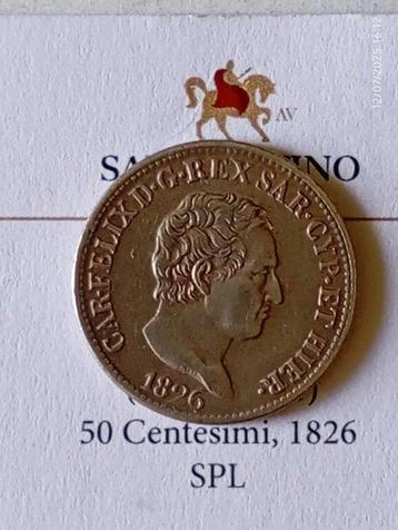 Italie, Savoie Carlo Felice. 50 Centesimi 1826 Torino