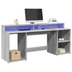 vidaXL Bureau met LED-verlichting 200x55x91 cm hout grijs, Verzenden