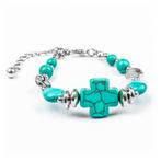 Fako Bijoux® - Armband - Turquoise - Kruis Vierkant, Verzenden