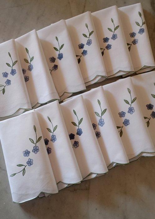 Servet (12) - 42 cm - 42 cm - Afdruk met borduursel, Antiek en Kunst, Antiek | Tapijten, Tafelkleden en Textiel
