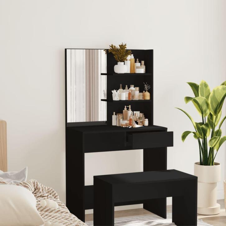 vidaXL Kaptafel met spiegel 74,5x40x141 cm zwart, Huis en Inrichting, Tafelonderdelen, Nieuw, Verzenden