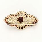 Broche - 18 karaat Geel goud - 4.21ct. tw. Granaat - Granaat, Handtassen en Accessoires, Antieke sieraden