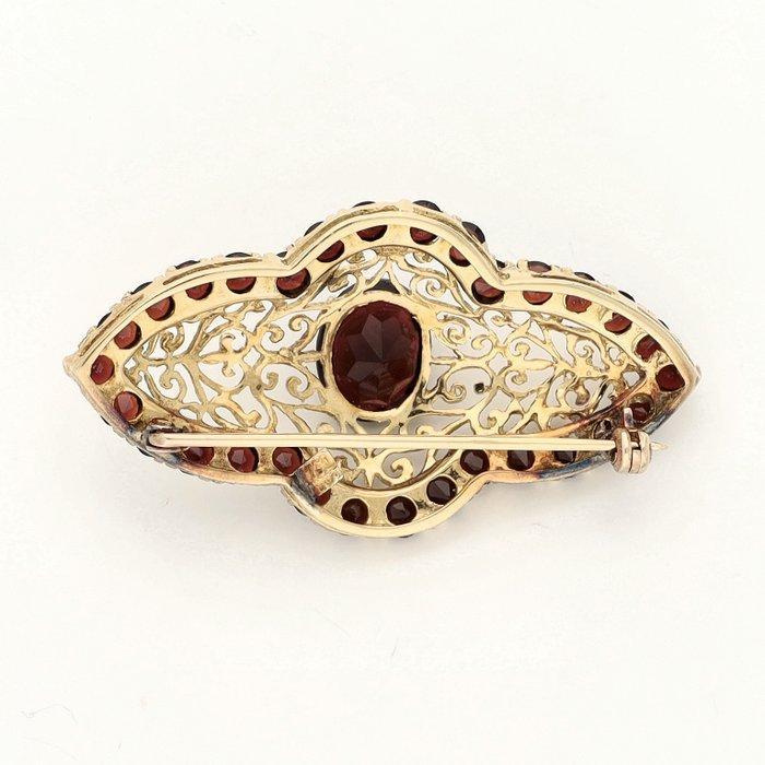 Broche - 18 karaat Geel goud - 4.21ct. tw. Granaat - Granaat, Handtassen en Accessoires, Antieke sieraden