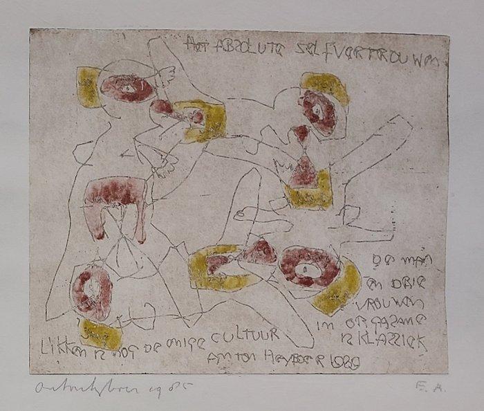 Anton Heyboer (1924-2005) - Ingekleurde ets met geel, Antiek en Kunst, Kunst | Designobjecten