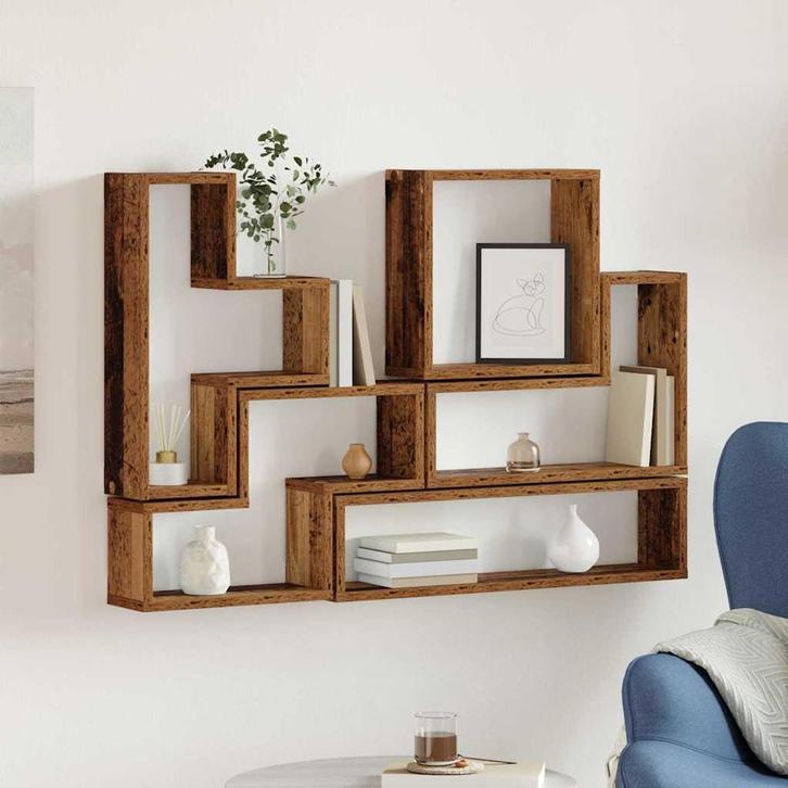 vidaXL Wandkubus met plank Oud hout 96 x 12 x 64 cm Bewerkt, Huis en Inrichting, Kasten | Wandmeubels, Nieuw, Verzenden