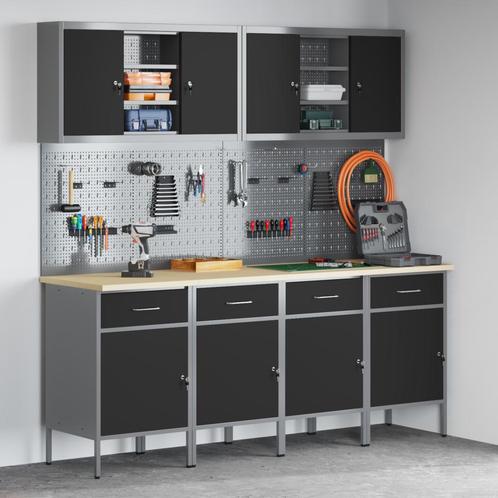 vidaXL 10-delige werkcabinet en pegboard set zwart MDF en, Doe-het-zelf en Bouw, Werkbanken, Nieuw, Verzenden