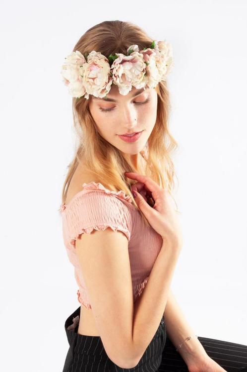 Bloemenkrans Haar Pioenrozen Crème Lichtroze Bloemen Haarban, Kleding | Dames, Carnavalskleding en Feestkleding, Nieuw, Ophalen of Verzenden