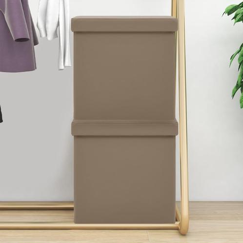 vidaXL Opbergkrukken inklapbaar 2 st PVC cappuccinokleurig, Huis en Inrichting, Stoelen, Nieuw, Verzenden