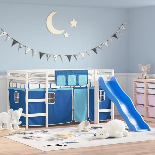 vidaXL Lit mezzanine enfants et rideaux bleu 90x200cm, Maison & Meubles, Chambre à coucher | Lits, Neuf, Envoi