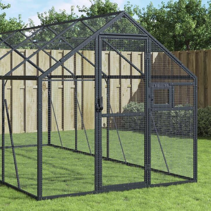 vidaXL Volière 1,79x4x1,85 m aluminium antracietkleurig, Dieren en Toebehoren, Vogels | Toebehoren, Nieuw, Verzenden