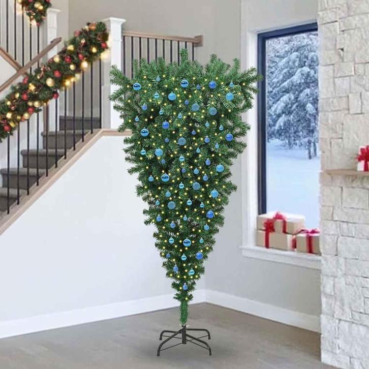 vidaXL Ondersteboven Kunst Kerstboom met Bal Set Groen 240, Diversen, Kerst, Nieuw, Verzenden