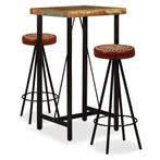 vidaXL Barset massief gerecycled hout, echt leer en canvas, Huis en Inrichting, Complete eetkamers, Verzenden, Nieuw