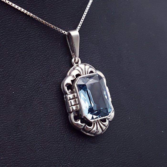Zilver, Art Deco, Blauwe Spinel(Getest) - Ketting met hanger, Antiek en Kunst, Kunst | Designobjecten