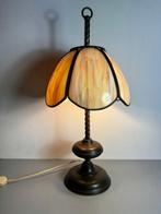 Tafellamp - Vintage Glas in Lood Tafellamp met Messing Voet