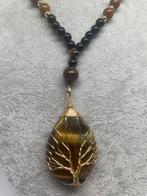 Halsketting met Tree of Life hanger in natuurlijke tijgeroog