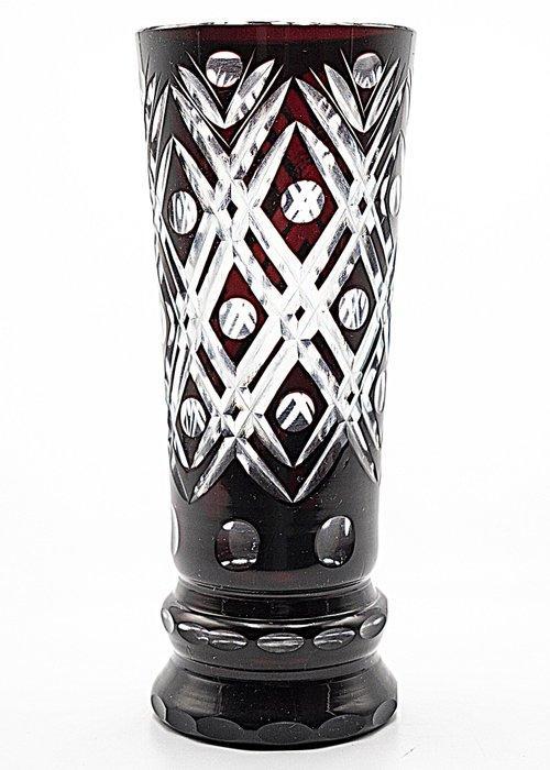 Art Deco Faceted Burgundy Crystal Glass Vase 1920 - Vase -, Antiek en Kunst, Antiek | Glaswerk en Kristal
