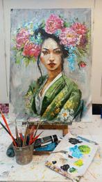 Elisa Brindani - Geisha con peonie e kimono verde