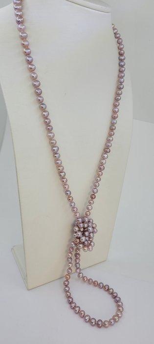 Zonder Minimumprijs - Halsketting 6x7mm roze Edison, Handtassen en Accessoires, Kettingen