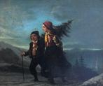Louis Toissant (1826-1879), Attributed to - Kerst wandeling, Antiquités & Art, Art | Peinture | Classique