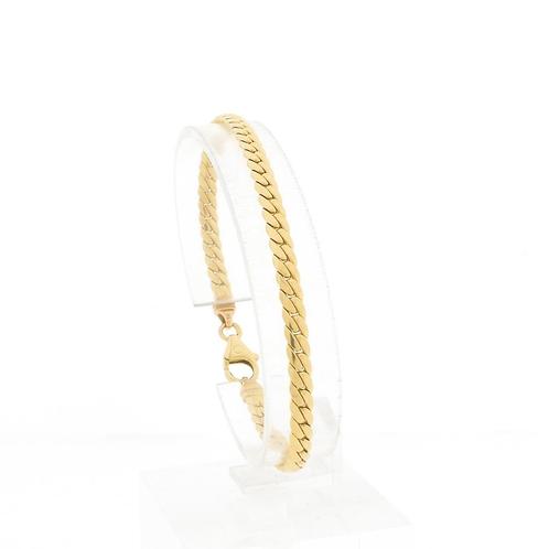 Gouden platte gourmetschakel armband | 19,5 cm (unisex), Handtassen en Accessoires, Armbanden, Overige kleuren, Gebruikt, Goud