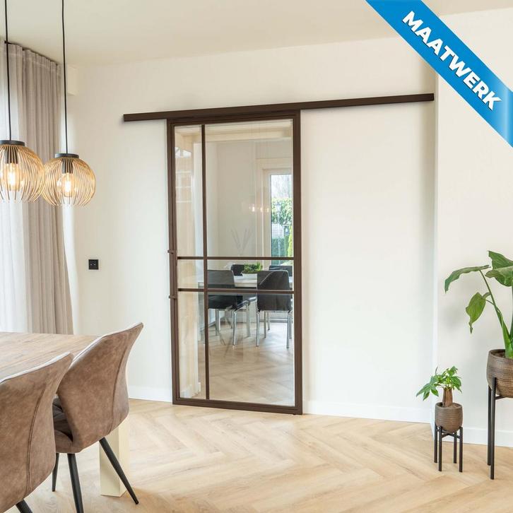 Stalen Schuifdeur met koofsysteem 6 Vlaks Brons Maatwerk Hel, Doe-het-zelf en Bouw, Raamkozijnen en Schuifdeuren, Nieuw, Metaal