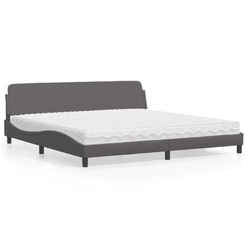 vidaXL Bed met matras kunstleer grijs 200x200 cm, Huis en Inrichting, Slaapkamer | Bedden, Nieuw, Verzenden