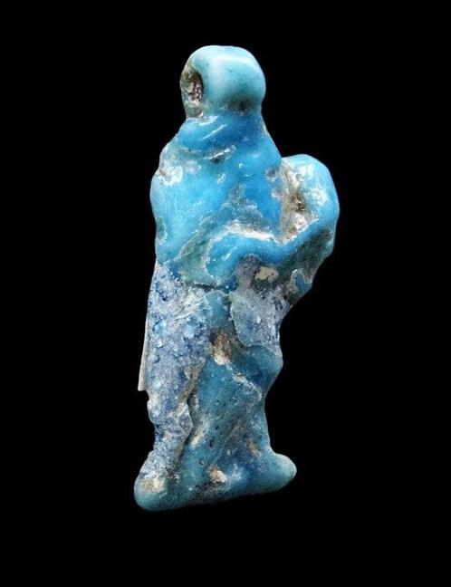 Égypte ancienne - Amulette en faïence glaçurée - Dieu Bès, Verzamelen, Mineralen en Fossielen