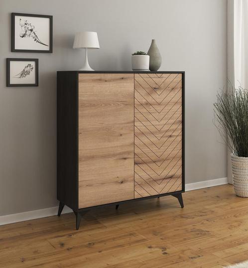 Dressoir eiken mat zwart 104x39x119 cm, Huis en Inrichting, Kasten | Dressoirs, 25 tot 50 cm, Nieuw, 100 tot 150 cm, Verzenden