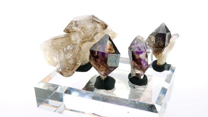 Amethist en rokerige Sceptre Quartz (collectie van 4) -, Verzamelen, Mineralen en Fossielen