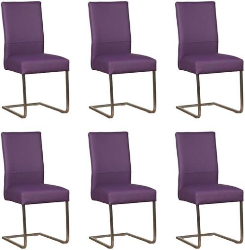 Set van 6 Paarse leren industriële eetkamerstoelen - poot, Huis en Inrichting, Stoelen, Nieuw, Vijf, Zes of meer stoelen, Leer