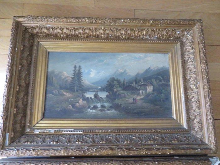 A. Rueff (XIX-XX) - Lac dans un paysage montagneux, Antiek en Kunst, Kunst | Schilderijen | Klassiek