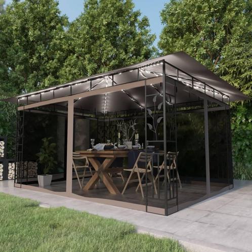 vidaXL Prieel met klamboe LED-lichtslinger 180 g/m² 4x3x2,73, Tuin en Terras, Partytenten, Nieuw, Verzenden