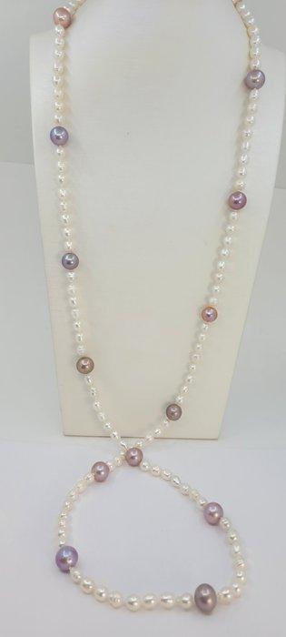 Zonder Minimumprijs - Halsketting 6x11mm witte en roze, Handtassen en Accessoires, Kettingen