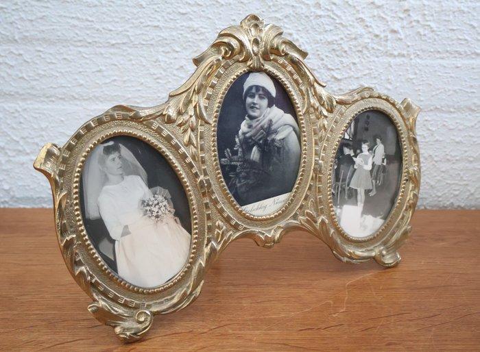 Fotolijst - Brons - fotokader voor 3 fotos, Antiquités & Art, Curiosités & Brocante