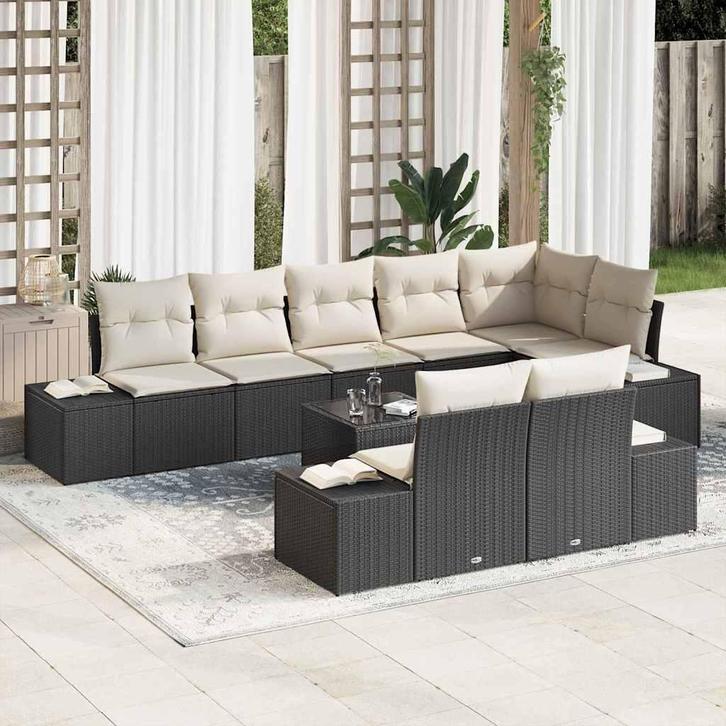 vidaXL Tuinbank Set met opslag Zwart en Crème Poly rattan, Tuin en Terras, Tuinsets en Loungesets, Nieuw, Verzenden