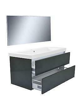 Vision meubelset (incl. spiegel) 100 cm hoogglans grijs, Huis en Inrichting, Badkamer | Badkamermeubels, Ophalen of Verzenden