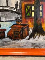 Frank Smet (XX) - Stadsgezicht met gracht en boten –