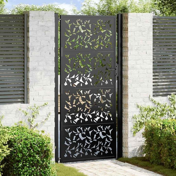 vidaXL Poort met bladontwerp 105x205 cm staal zwart, Tuin en Terras, Tuinpoorten, Nieuw, Verzenden