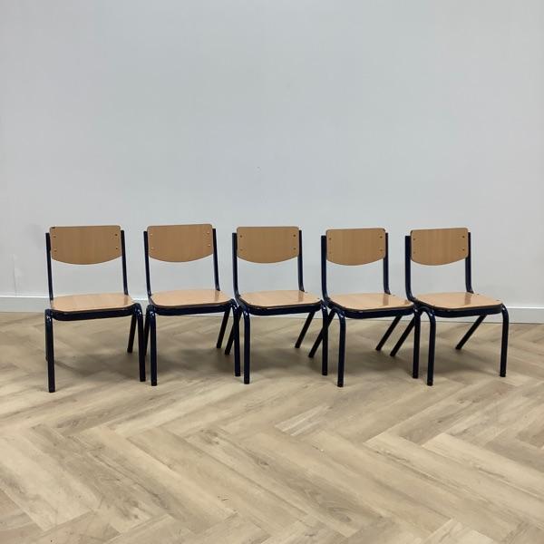 complete school set van Marko 5 stoelen , blauw - beuken, Huis en Inrichting, Stoelen, Gebruikt, Eén, Hout