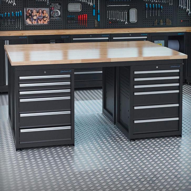 Datona Werkbank PRO - eiken werkblad - 24 lades - 200 cm -, Doe-het-zelf en Bouw, Werkbanken, Ophalen of Verzenden