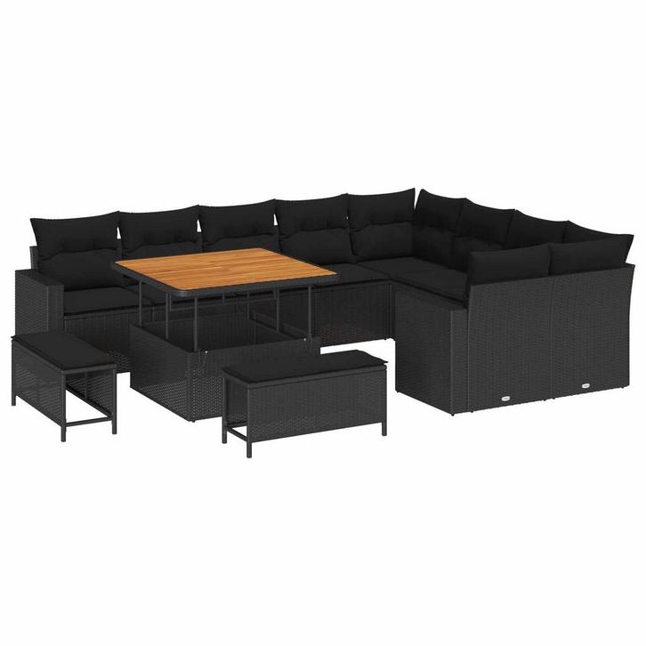 vidaXL Tuinbank Set 12 pcs Zwart poly rattan, Tuin en Terras, Tuinsets en Loungesets, Nieuw, Verzenden
