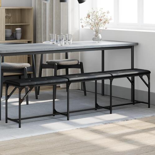 vidaXL Eetkamerbank 186x32x45 cm staal en kunstleer zwart, Huis en Inrichting, Stoelen, Nieuw, Verzenden