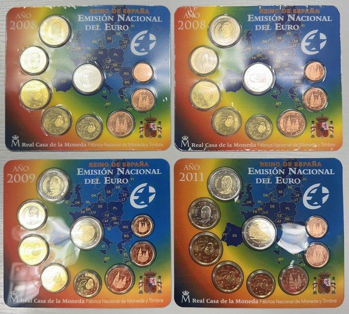 Spanje. Year Set (BU) 2008/2011 (4 sets) (Zonder, Postzegels en Munten, Munten | Europa | Euromunten