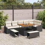 vidaXL Tuinbank Set met kussen 9 pcs Zwart poly rattan, Tuin en Terras, Verzenden, Nieuw